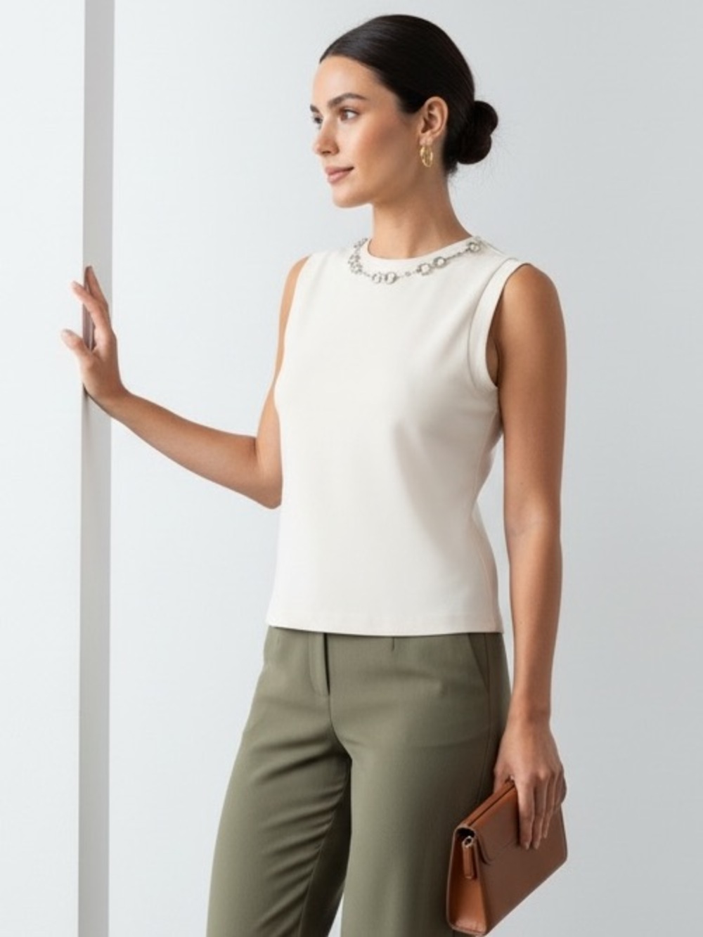 1613 • Ecru Silver Horse Bit Detail Sleeveless Top